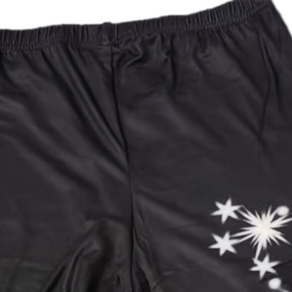 Womens' Black w/White  Star Print Leggings Sizes S/4-XL/12 - Picture 3 of 3